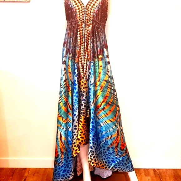 JSquad by MANISH VAID-Silky Poly Emb. Hi-Lo Flowy Dress-OS - Picture 3 of 10